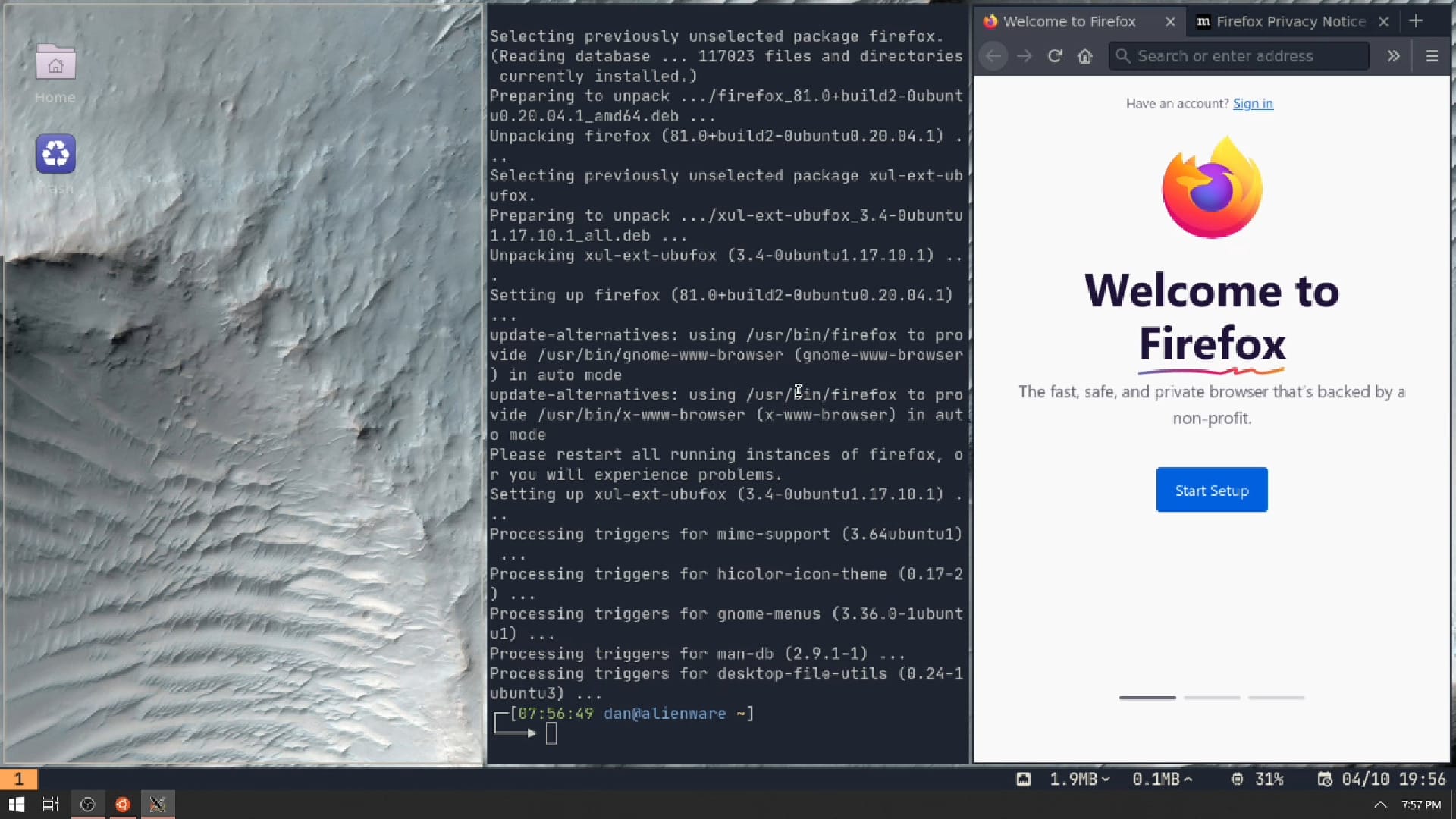 Screenshot of the "Regolith" Linux distro running graphically through the X windowing system on WSL2 on Windows 10.