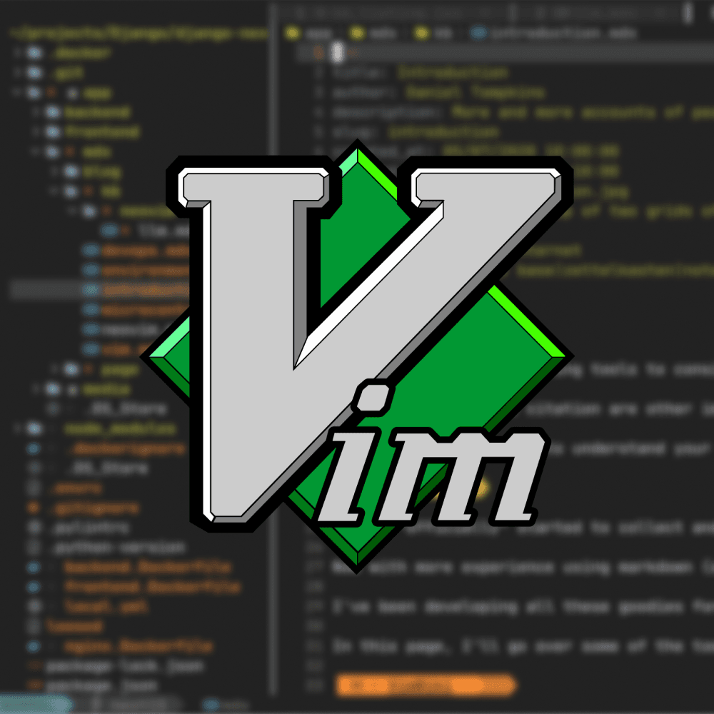 The Vim and Neovim logos juxtaposed together against a Matrix-y style / glitch-art background.