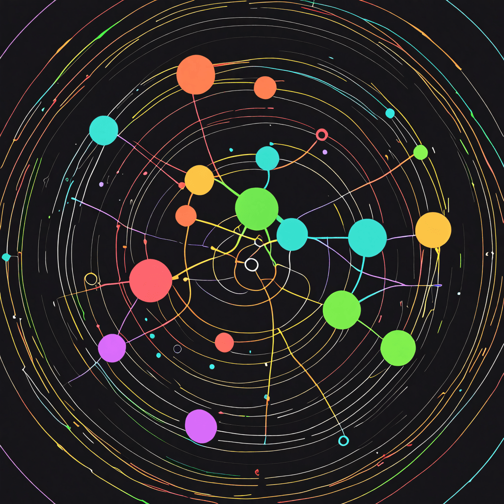 An abstract representation of a force-directed graph— colorful nodes and connecting lines